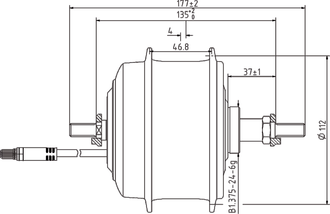 Drawing-of-DGW10R-Rear-Drive-Motor-city-bike Drawing-of-DGW10R-Rear-Drive-Motor-city-bike