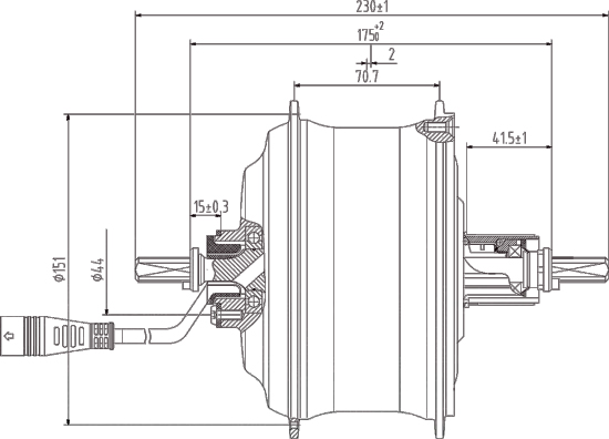 Drawing-of-DGW25E-Rear-Drive-Motor-MTB Drawing-of-DGW25E-Rear-Drive-Motor-MTB
